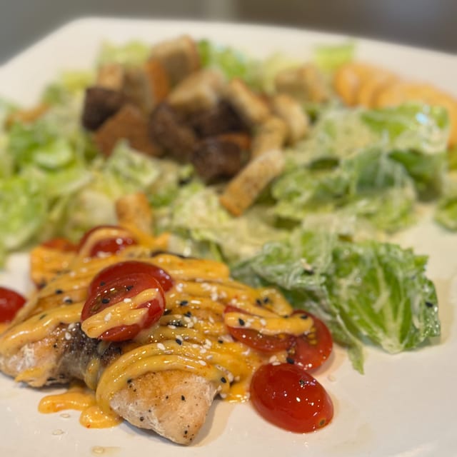 Salmon Caesar Salad.