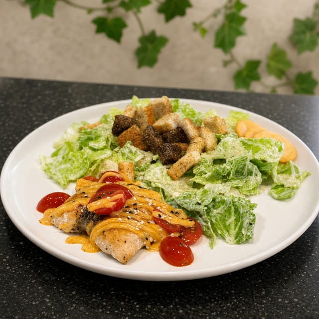Salmon Caesar Salad.