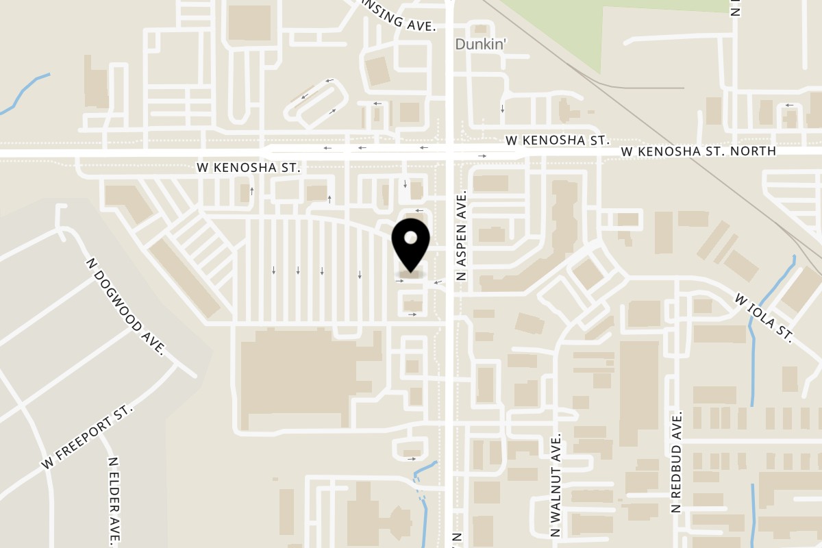 Map showing the location of All About Cha Cafe & Restaurant on 820 N Aspen Ave in Broken Arrow